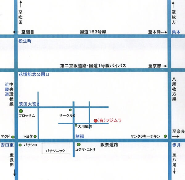 大阪府大東市のワイヤーカットやマシニングセンタ加工や形彫放電加工の有限会社フジムラへのアクセスマップ